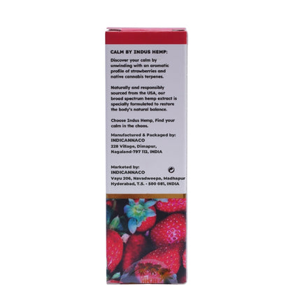 Box of Calm by Indus Hemp with strawberry design on a white background