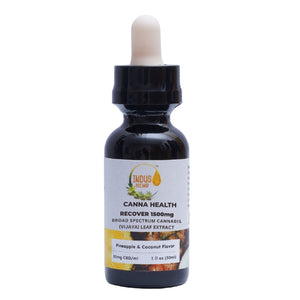 CBD oil dropper bottle with label on a white background