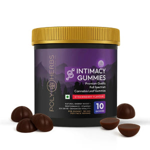 Jar of Poly Herbs Intimacy CBD Gummies on a white background