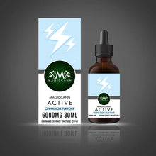 Load image into Gallery viewer, Magiccann Active tincture bottle and package with 6000mg cannabis extract.
