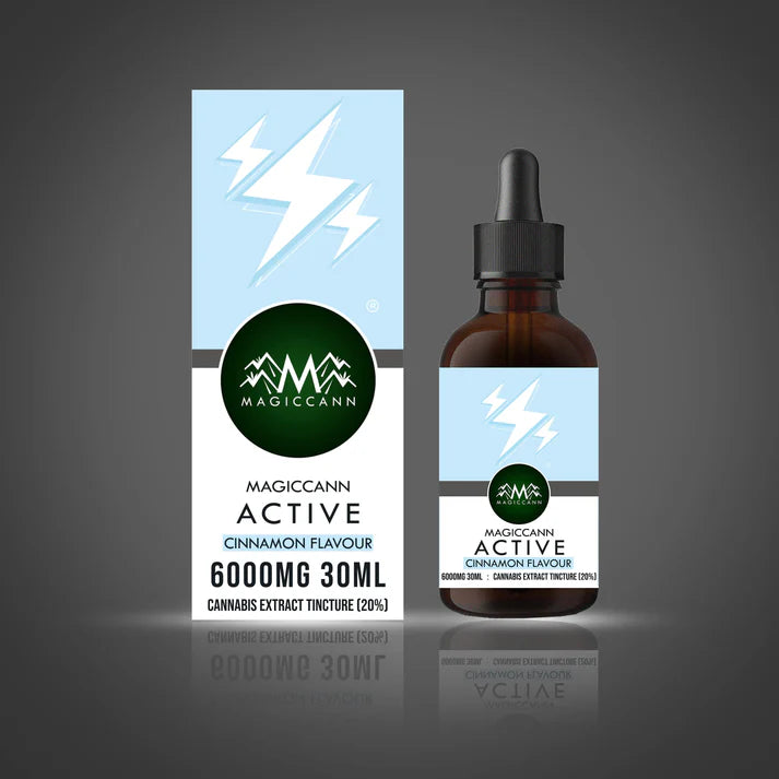 Magiccann Active tincture bottle and package with 6000mg cannabis extract.