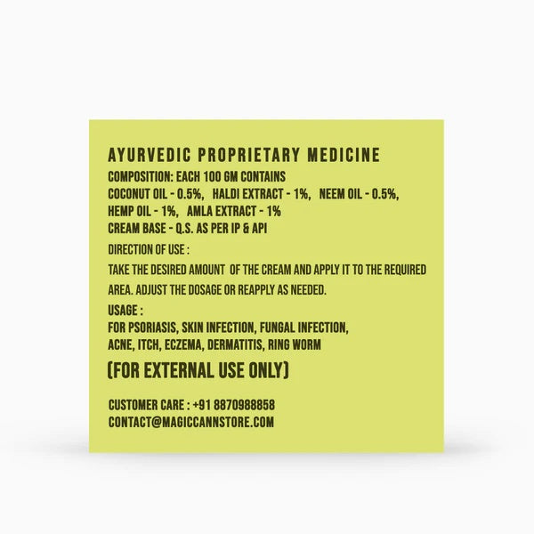 Label of Ayurvedic medicine detailing composition and usage instructions on a lime-green background.