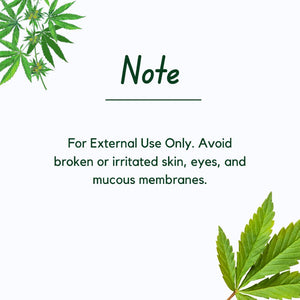 Note about external use with illustrations of cannabis leaves."

