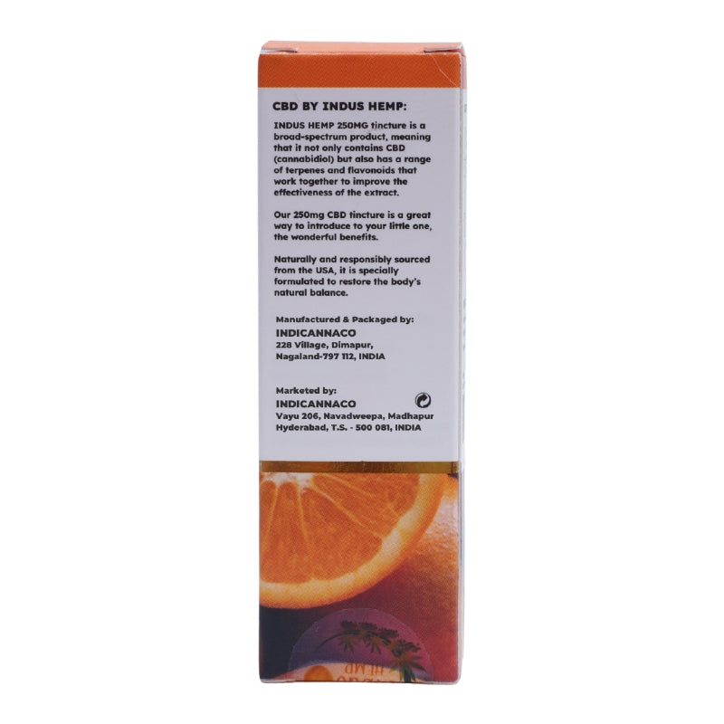 CBD product packaging with orange slice design on a white background