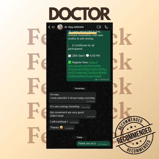 A promotional graphic featuring a smartphone screen mockup with a WhatsApp-style chat between a doctor and a patient, set against a beige background with a large 'DOCTOR' title and a circular 'Recommended' stamp.