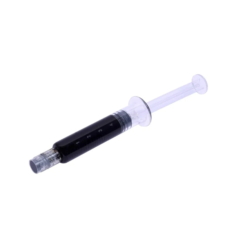 Black and clear Medical Cannabis Extract syringe-like device on a white background