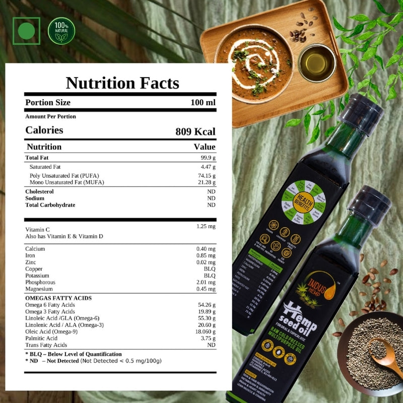 Indus Hemp: Raw Cold Pressed Pure Hemp Seed Oil