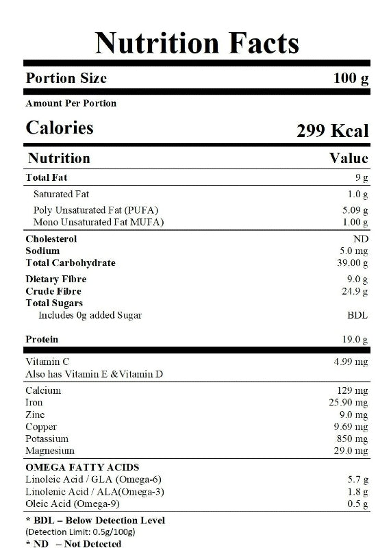 Nutrition facts label for a food product with detailed nutritional information.