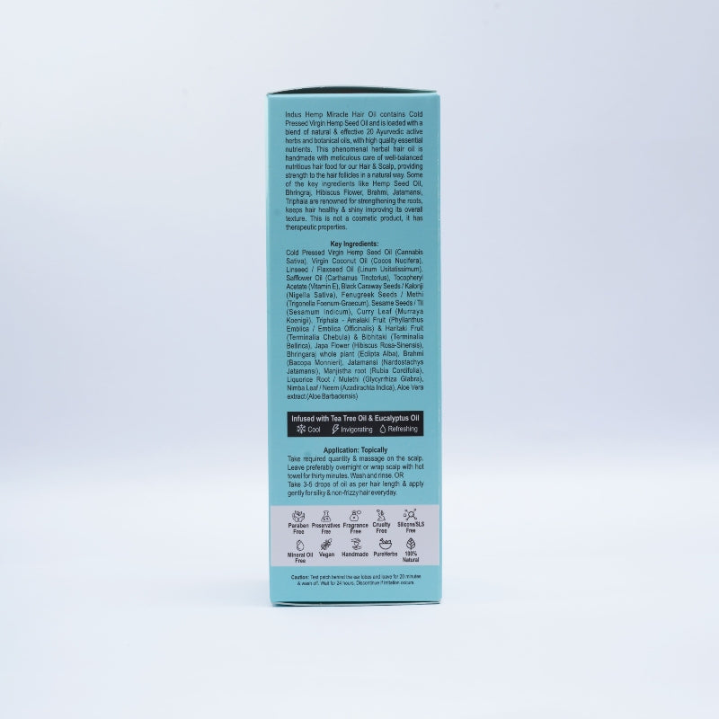 Hemp Product packaging with text on a light blue background