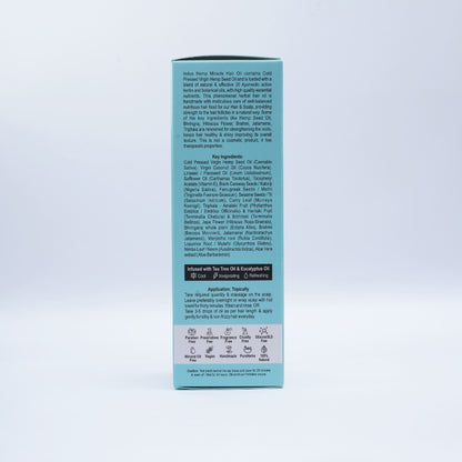 Hemp Product packaging with text on a light blue background