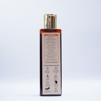 Bottle of hair product with label on a white background