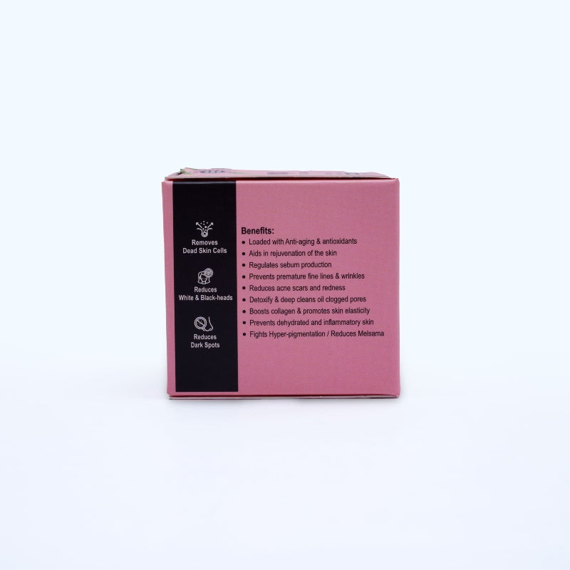 Pink skincare product packaging with black text on a white background