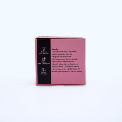 Pink skincare product packaging with black text on a white background