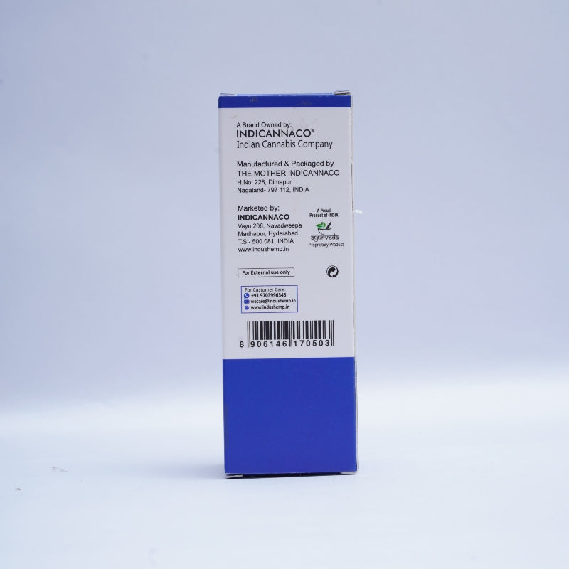 Box with blue and white design featuring text and a barcode on a light gray background