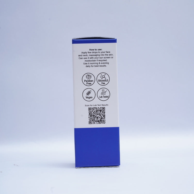 Product packaging with text and icons on a light gray background