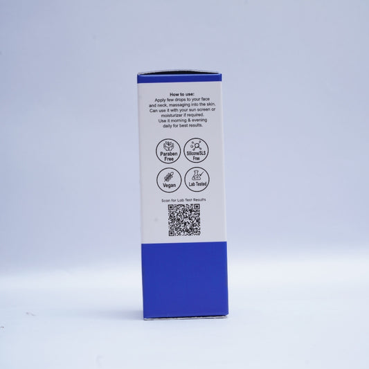 Product packaging with text and icons on a light gray background