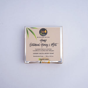 Hemp Soap bar with a cardboard packaging label on a light gray background