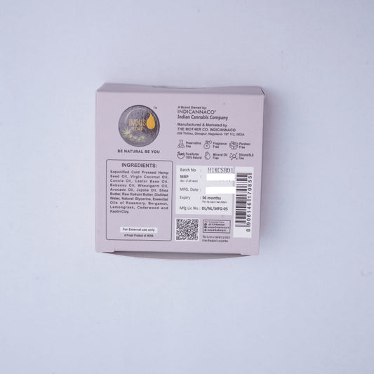 Product packaging with branding and ingredient list on a light gray background
