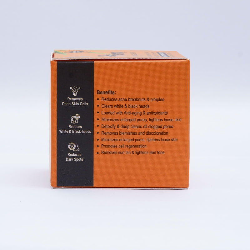 Orange and black box with Hemp skincare product benefits on a white background