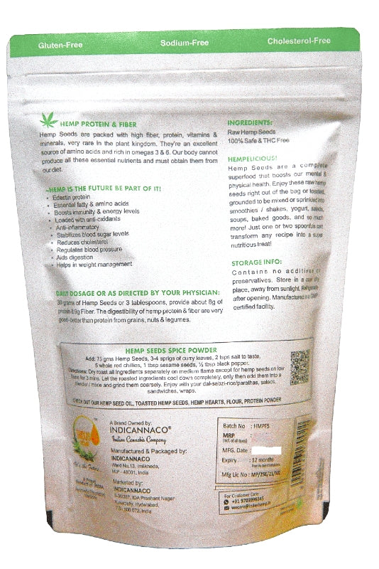 Package of hemp protein powder with text and branding on a white background