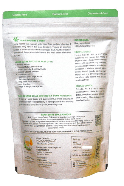 Package of hemp protein powder with text and branding on a white background