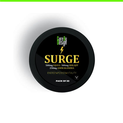 Cure by Design Surge Full Spectrum Vijaya Gummies supplement container on a white background