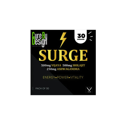Cure By Design Surge Full Spectrum Vijaya Gummies supplement packaging on a white background