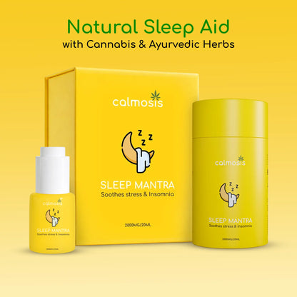 Calmosis Natural Sleep Aid CBD products on a yellow background