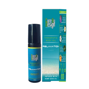 Cure by Design Therapeutic Body Oil  Relaxation with packaging on a white background