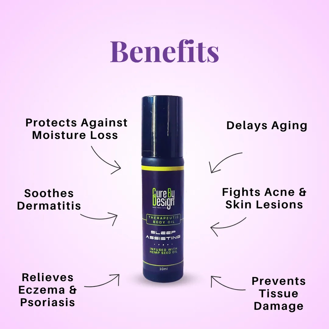 Therapeutic Healing Roll-on - Sleep Assisting with listed benefits on a purple background