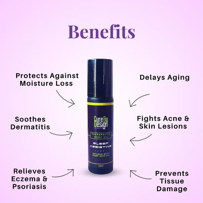 Therapeutic Healing Roll-on - Sleep Assisting with listed benefits on a purple background