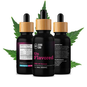 3 Bottles lined up which contains Zero CBD Broad Spectrum Oil Tincture with 30ml Dropper,