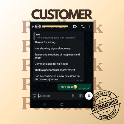 Phone screen displaying a text conversation with a 'Recommended' stamp on a beige background.