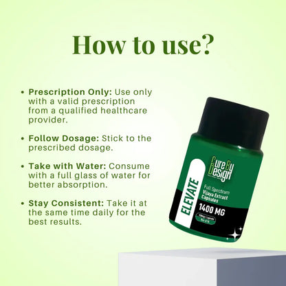 Elevate - Full Spectrum Vijaya Extract Capsules bottle labelled with usage instructions on a light green background