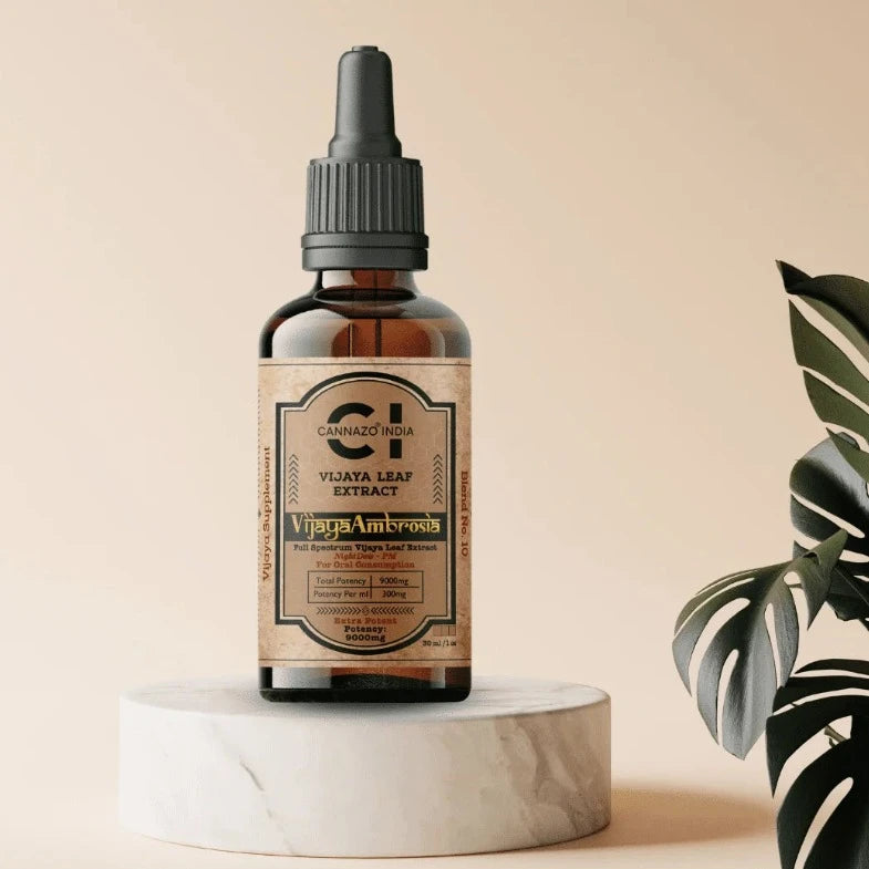 CBD oil bottle on marble base, natural remedy for relaxation and wellness.