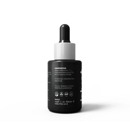 Black dropper bottle with white cap on a white background