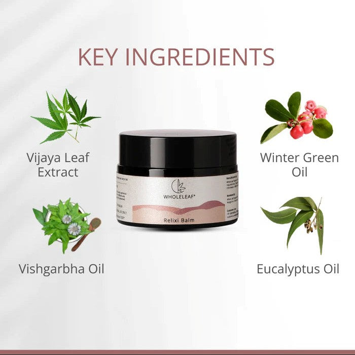 Relaxi Balm jar with key ingredients labeled on a white background