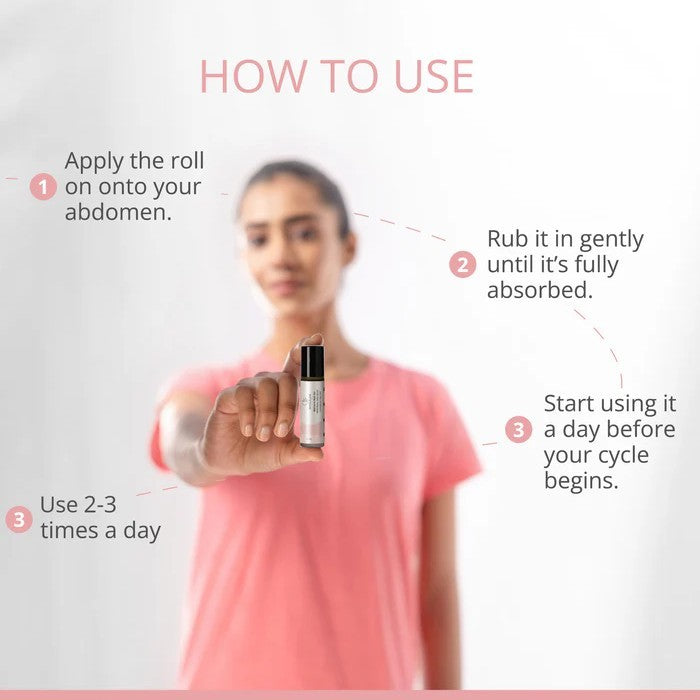 Person holding a roll-on product with instructions on how to use it.