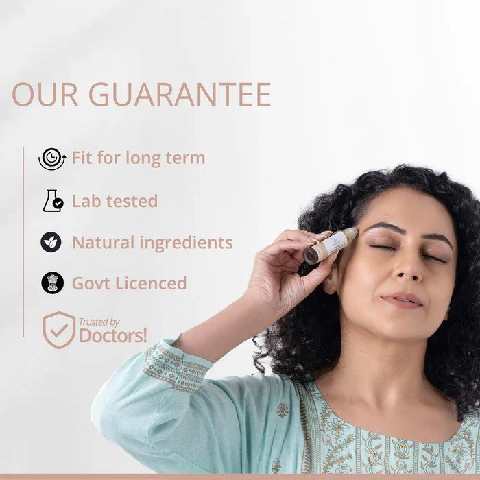 Woman applying cream to her face with 'Our Guarantee' text and icons on a white background