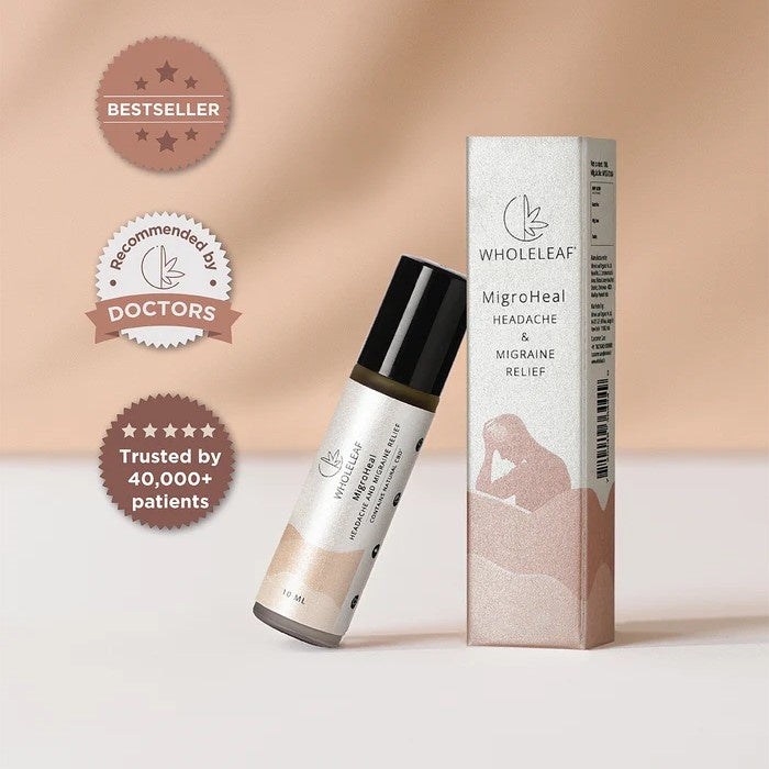 WHOLELEAF MigroHeal product with packaging on a light background