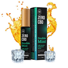 Load image into Gallery viewer, Zero CBD Double Mint CBD Mouth Freshener Spray, a 0.34-ounce bottle of mint-flavored CBD oral spray.
