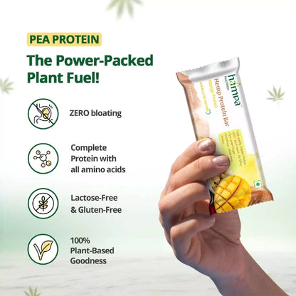 Hama Hemp Protein Bar with text highlighting benefits on a white background