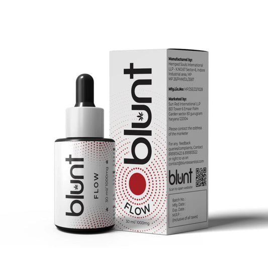 Blunt Flow CBD Oil bottle and packaging on a white background