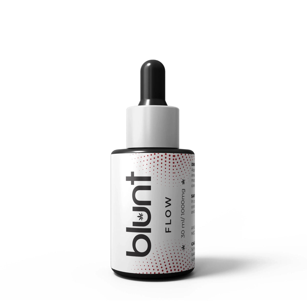 Bottle labeled 'blunt Flow' on a white background