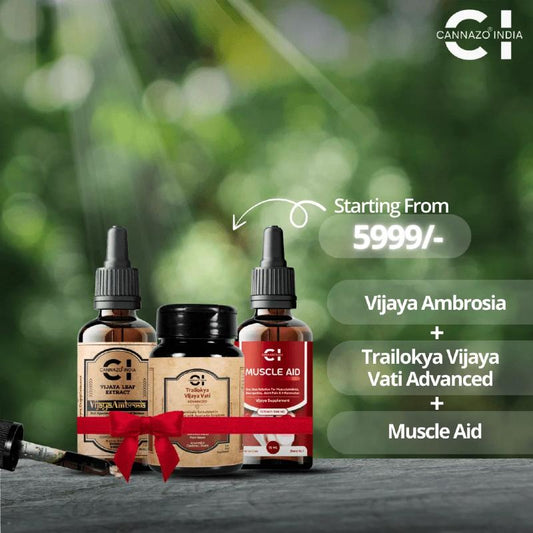 Three CBD Oil bottles with labels on a blurred green background, featuring CINNAZZO INDIA products.