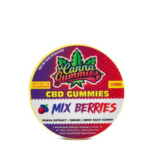 Load image into Gallery viewer, Vibrant tin containing 20 pieces of mixed berry CBD gummies.
