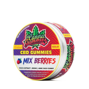 Attractive tin filled with indulgent mixed berry CBD gummies, 60mg per gummy.