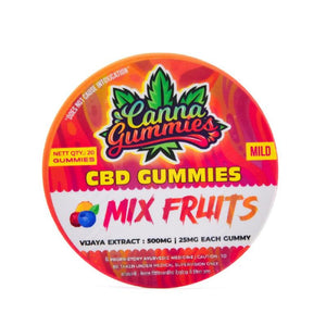 Sleek container holding zesty mixed fruit CBD edibles.