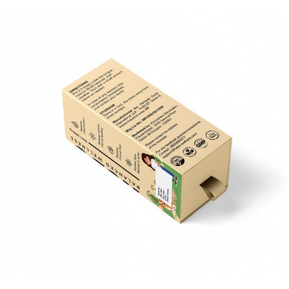 Beige box of hebe wellness Pet CBD oil with text and icons.

