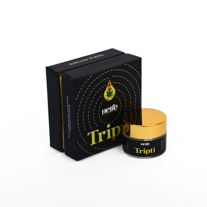 Black box and jar of Hebe Wellness THC Oil labeled "Tripti."

